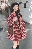 红色格子西装毛呢外套女小个子2023秋冬新款韩版宽松气质呢子大衣，女装毛呢外套，浙宝265