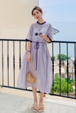 2022现货两件套简约拼色圆领蝴蝶系带连衣裙8812P110控价168，女装连衣裙，浙宝265