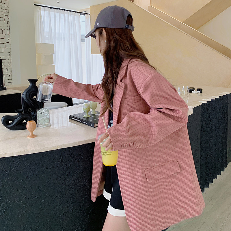 大货干枯玫瑰定染设计小众粉色小西装8050P135188，女装西装，浙宝265