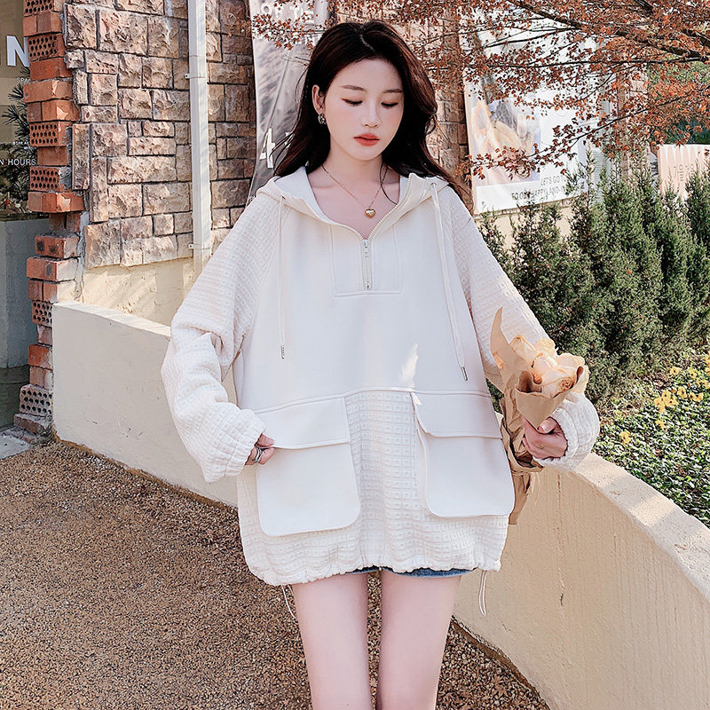 韩版设计感半拉链连帽卫衣女2025春秋季新款宽松显瘦时尚拼接上衣,女装卫衣/绒衫,浙宝265