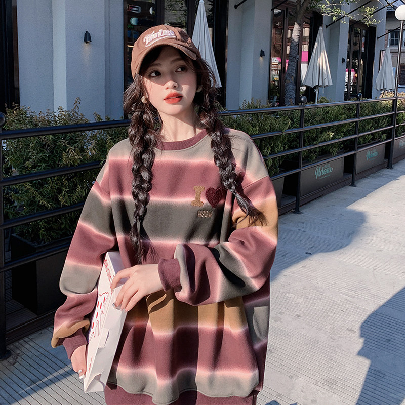 独特超好看学院风条纹撞色卫衣外套女春2025新款韩系慵懒chic上衣，女装卫衣/绒衫，浙宝265