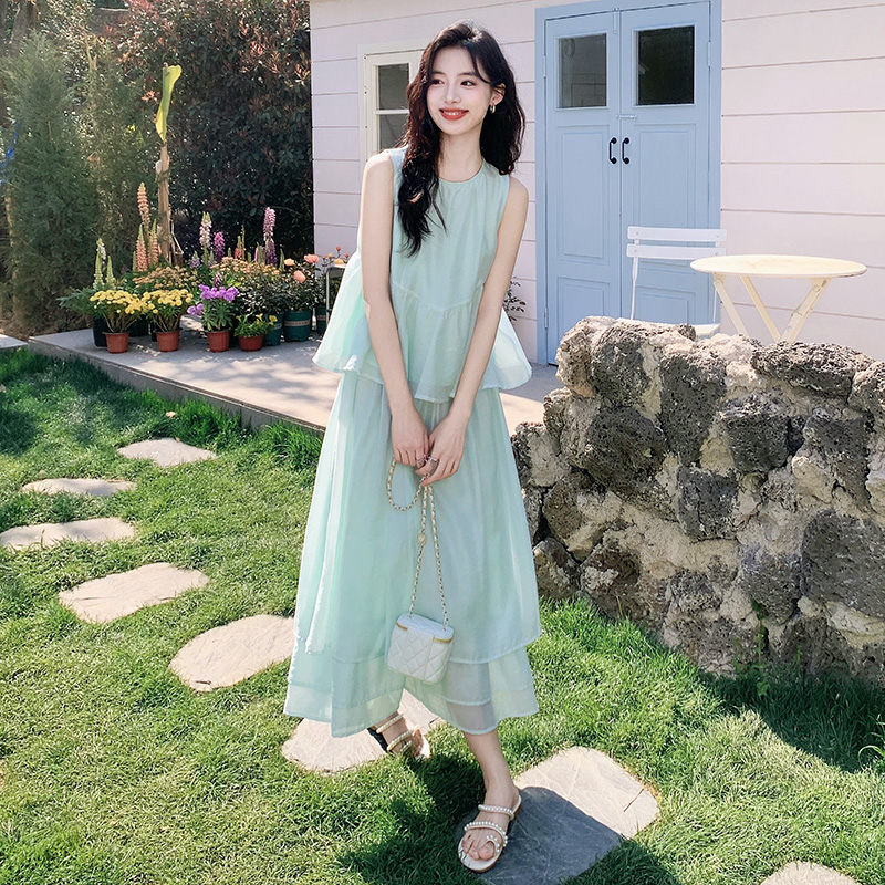 薄荷绿超仙浪漫套装裙女甜美减龄上衣2025年夏季新款半身裙两件套，女装套装/套裙，浙宝265