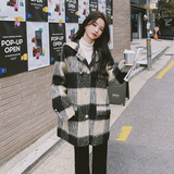 黑色设计感格子毛呢外套女2023秋冬新款韩版高级气质西装式呢大衣，女装毛呢外套，浙宝265