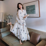 高级感超仙高腰显瘦气质长裙女春秋新款温柔法式泡泡袖碎花连衣裙，女装连衣裙，浙宝265