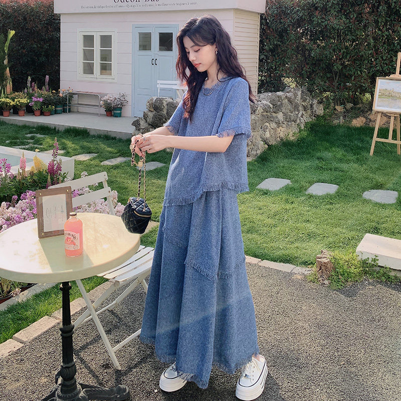 清冷松弛感穿搭套装裙女夏新款小香风不规则流苏上衣半身裙两件套,女装套装/套裙,浙宝265