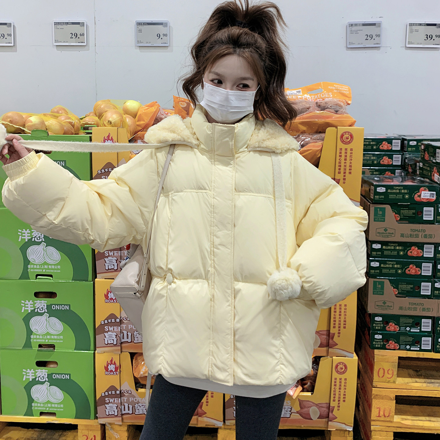 大货数据好两色羊羔毛拼接连帽短款90绒羽绒服7077P320控488,女装羽绒服,浙宝265