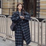 大货长款蓝黑格大衣8351P195298，女装毛呢外套，浙宝265