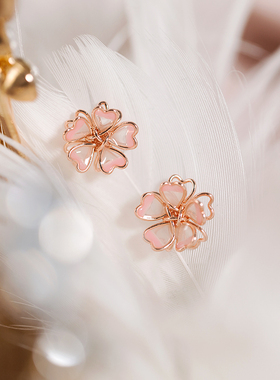 清新手作日系和风淡粉樱花耳钉可爱少女甜美花瓣耳环无耳洞耳夹仙