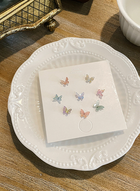 HelloJan 超仙少女感925银立体蝴蝶耳钉套装组合小巧防过敏耳骨钉