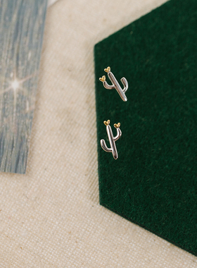 简约冷淡风925银仙人掌耳钉 创意可爱个性少女心耳环精致小巧耳饰