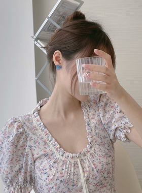 HelloJan925银不对称纯欲蓝色爱心耳钉甜酷少女桃心耳饰小众耳环