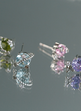 Hellojan 璀璨星月彩色锆石耳钉纯银耳骨钉小众y2k千禧辣妹耳蜗钉