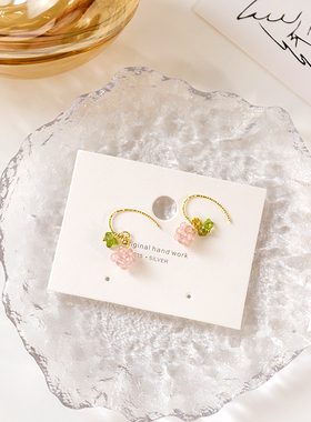 「多肉葡萄」夏日手作甜美粉紫水晶串珠耳环可爱少女心耳饰学生