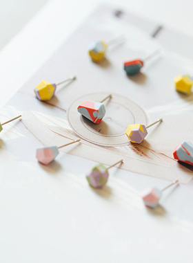 景德镇手工陶瓷925银色泥耳钉 原宿风个性几何耳饰 森女文艺饰品