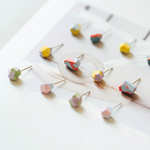 森女文艺饰品 几何耳饰 景德镇手工陶瓷925银色泥耳钉 原宿风个性