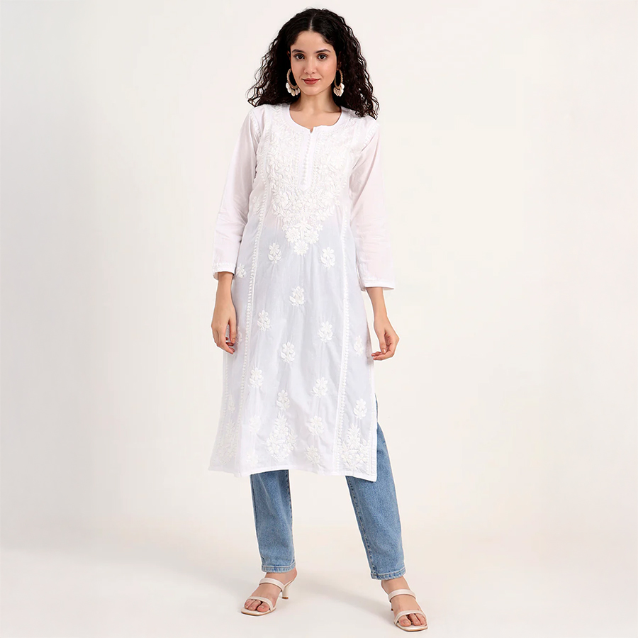 印度传统服饰气质民族风手工刺绣纯棉春夏款圆领七分袖白色上衣