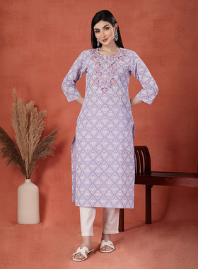 印度尼泊尔女装传统日常进口刺绣中长款圆领薄款紫色纯棉上衣