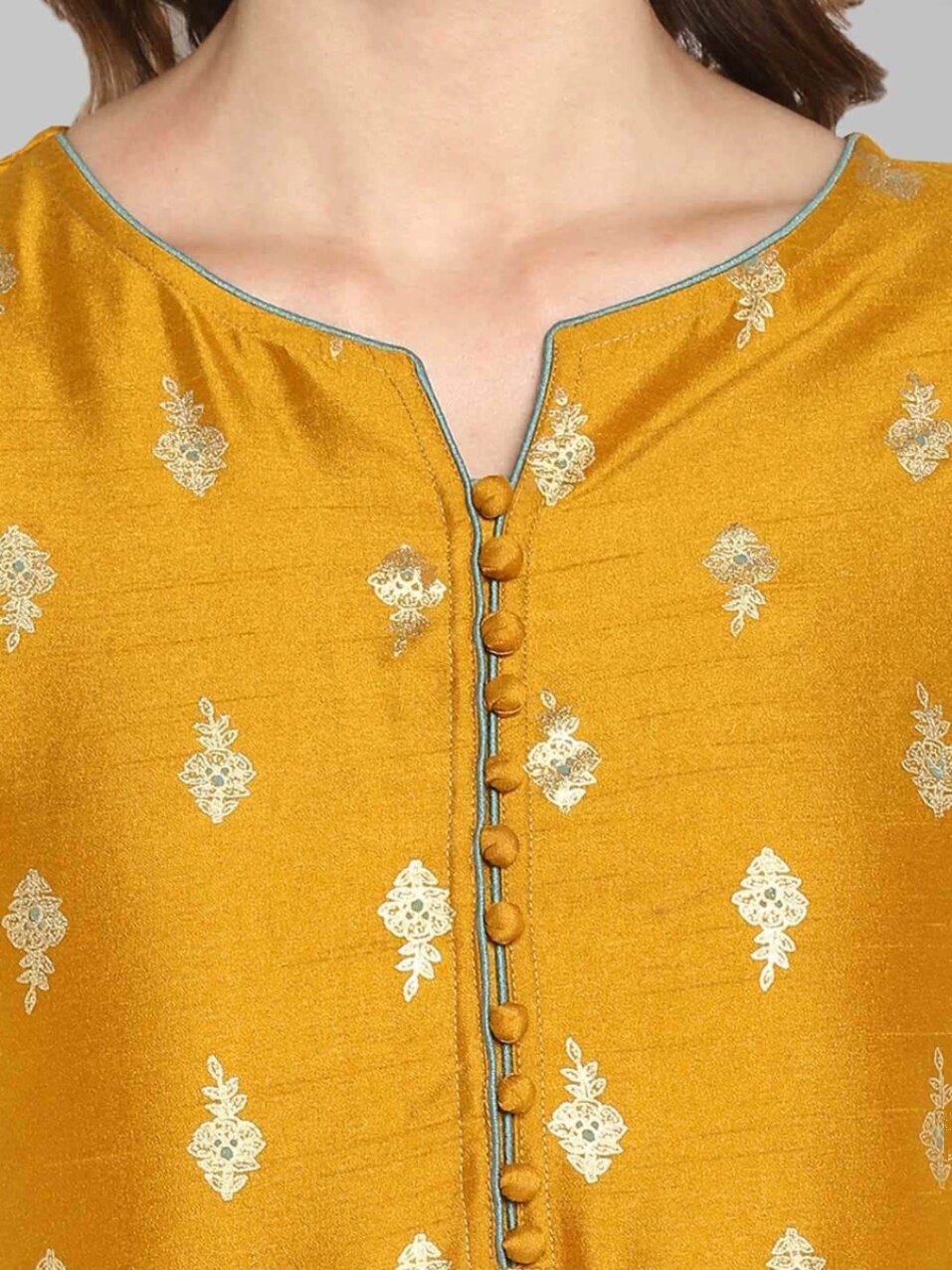 C2-1-4 INDIAN IMPORTED ETHNIC STYLE WOMENS CLOTHING PRINTED THREE-QUARTER SLEEVE PULLOVER ROUND NECK DRAPE TWO-PIECE SET LONG YELLOW