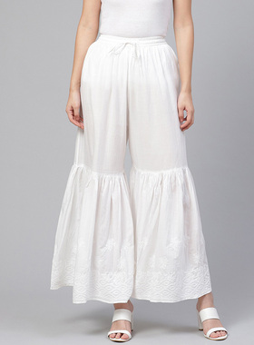 B6-1-2印度纯棉阔腿裤松紧裤腰均码休闲民族风白色吸汗透气瑜伽裤