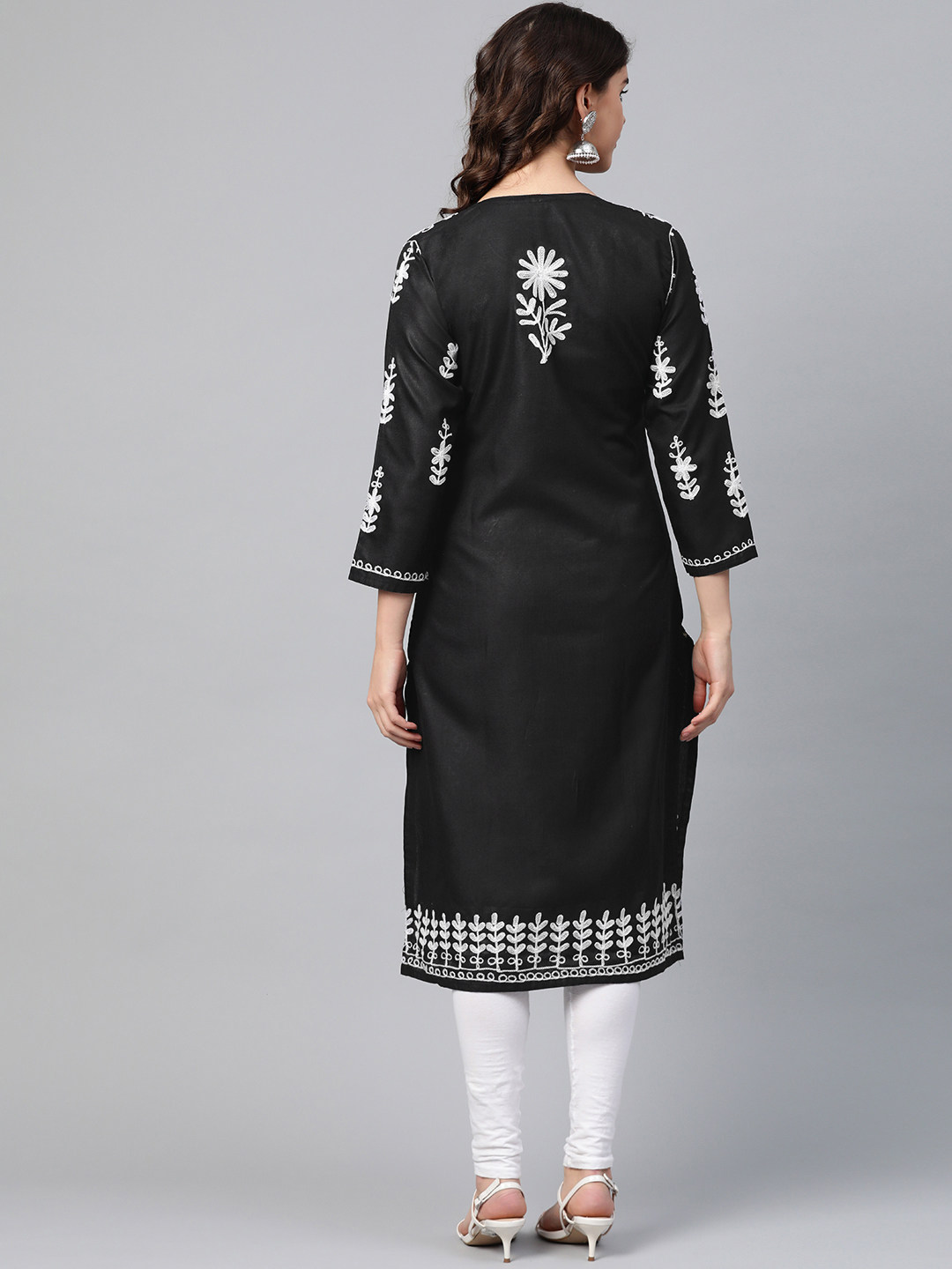 2024 NEW INDIAN IMPORTED COTTON EMBROIDERY ETHNIC STYLE WOMENS BLOUSE MID-LENGTH THIN INDIA-PAKISTAN STYLE BLACK