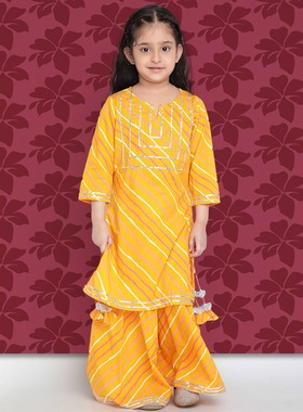 B3-2-3印度尼泊尔民族风女孩套装儿童服饰纯棉条纹黄色2件套薄款