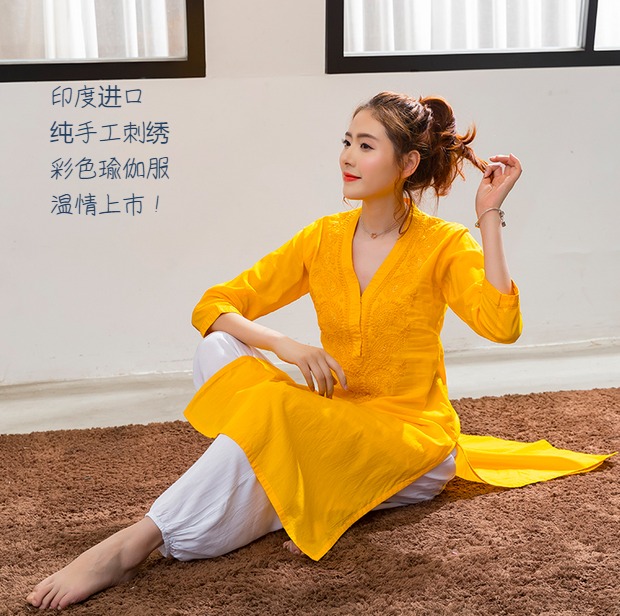 印度瑜伽服禅修服纯棉黄色民族风