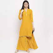 春夏绵绸黄色民族风新款 中长款 两件套 女进口传统宽松套装 印度服装