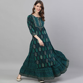 印度服饰进口民族风女装 2件套孔雀青紫色两色可选 纯棉印花中长款