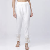 日常直筒裤 子棉绸舒适印花气质白色薄款 女进口民族风情裤 印度服装