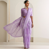 印度女装 表演印花棉质印花浅紫纱丽 异域风情传统进口日常气质薄款