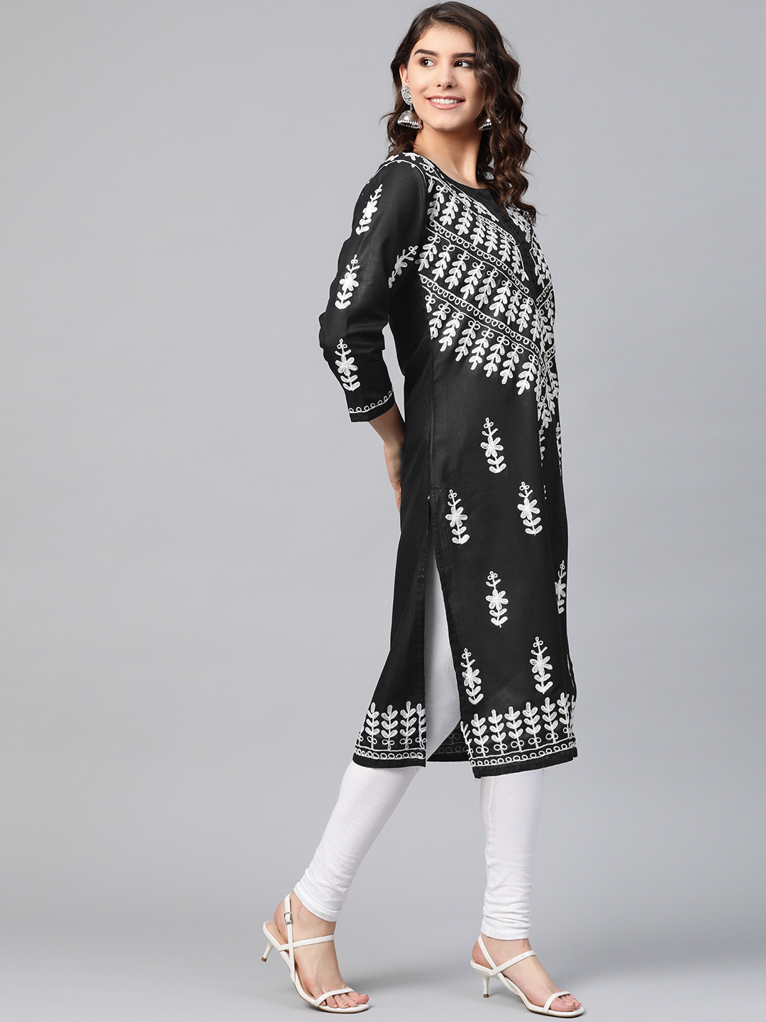 2024 NEW INDIAN IMPORTED COTTON EMBROIDERY ETHNIC STYLE WOMENS BLOUSE MID-LENGTH THIN INDIA-PAKISTAN STYLE BLACK