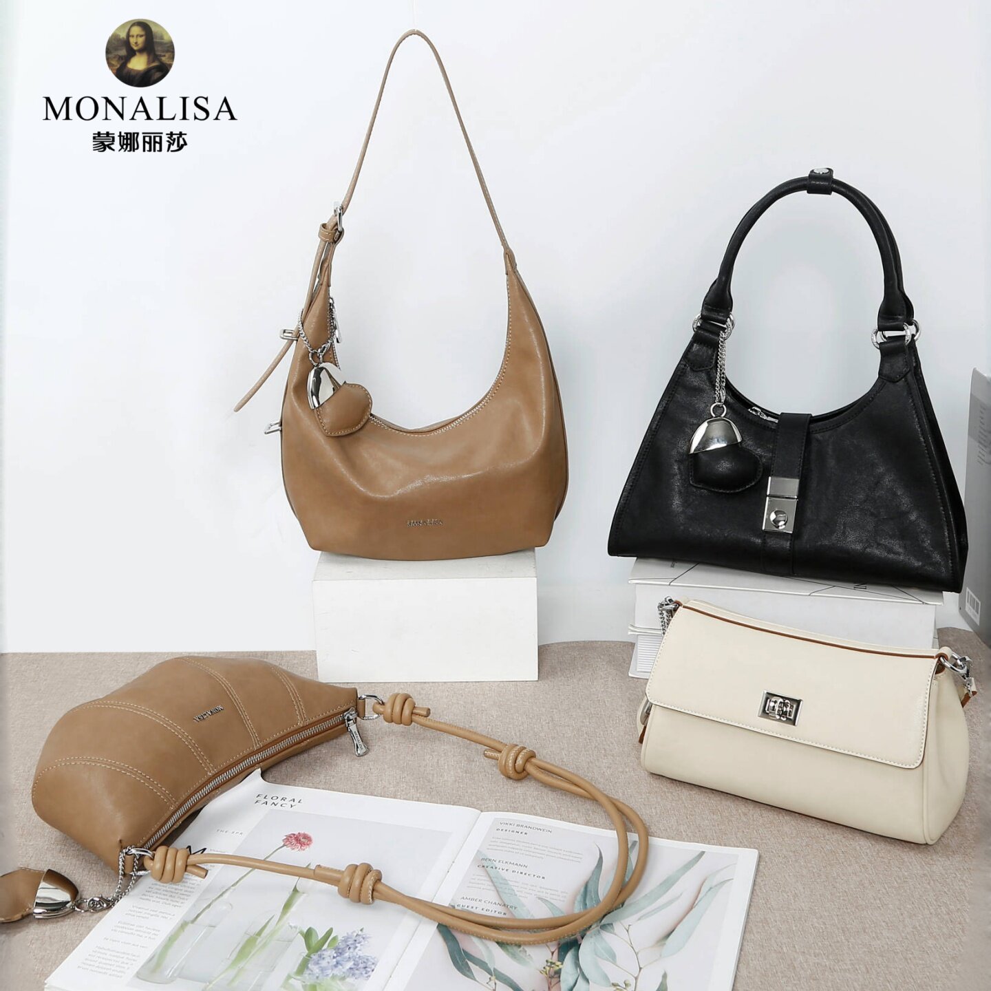 蒙娜丽莎女包2025夏季新款牛皮时尚百搭单肩斜挎手提包链条腋下包