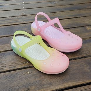 雨鞋 女夏季 沙滩户外防滑厚底包头凉拖鞋 工作鞋 款 玛丽珍经典 洞洞鞋