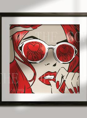 现代艺术家Rich Simmons大红色女郎镭射正品限量版画超炫挂画