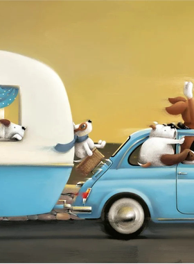 英国艺术家Doug Hyde证书亲签有框限量版画 可爱狗狗卡通浪漫收藏