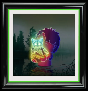 收藏装 英国艺术家Tom 亲签正品 画 饰画潮流 Lewis猫猫荧光限量版