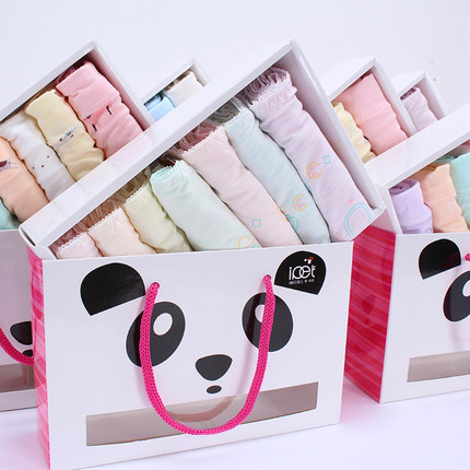 hi亿宠儿内裤女纯棉女士高中低腰有机棉中熊猫星期裤棉稻田条纹