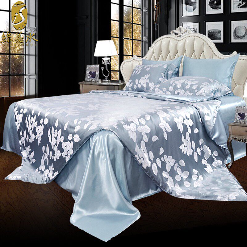 丝若水品牌 色织大提花真丝四件套面料100%桑蚕丝四件套丝绸床品