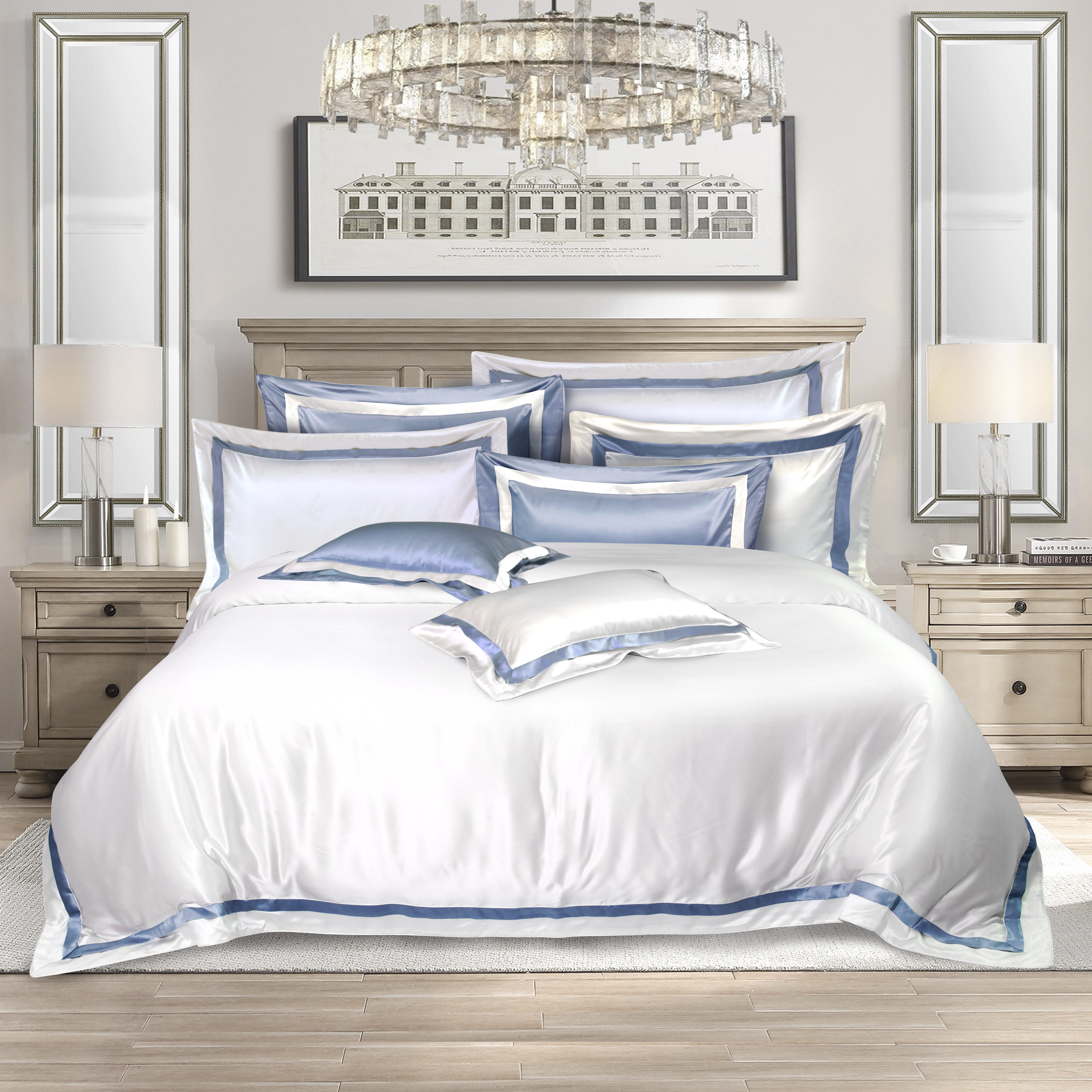 丝若水100%桑蚕丝四件套30姆米双边加厚简约床品真丝床上用品