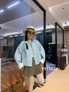 韩系棉料宽松显瘦时尚 撞色拼接单排扣圆领外套女上衣 新款 7503春季