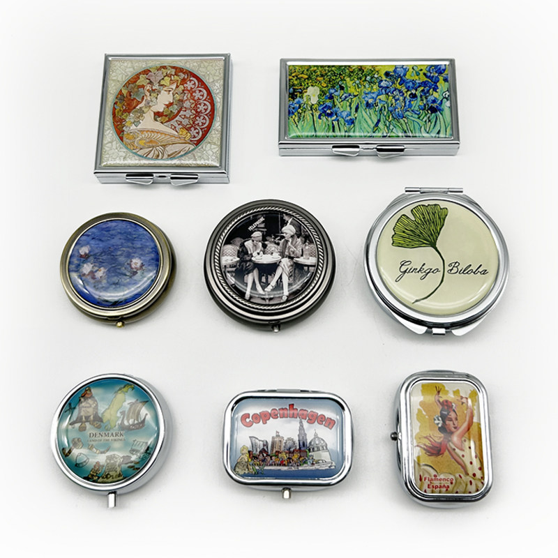 出口丹麦西班牙法国便携式金属口袋小药盒收纳盒哥本哈根两格三格