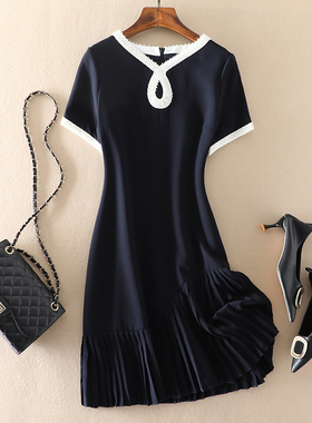 美jue！C位女主角！高端轻奢设计感短袖A字连衣裙女法式礼服中裙