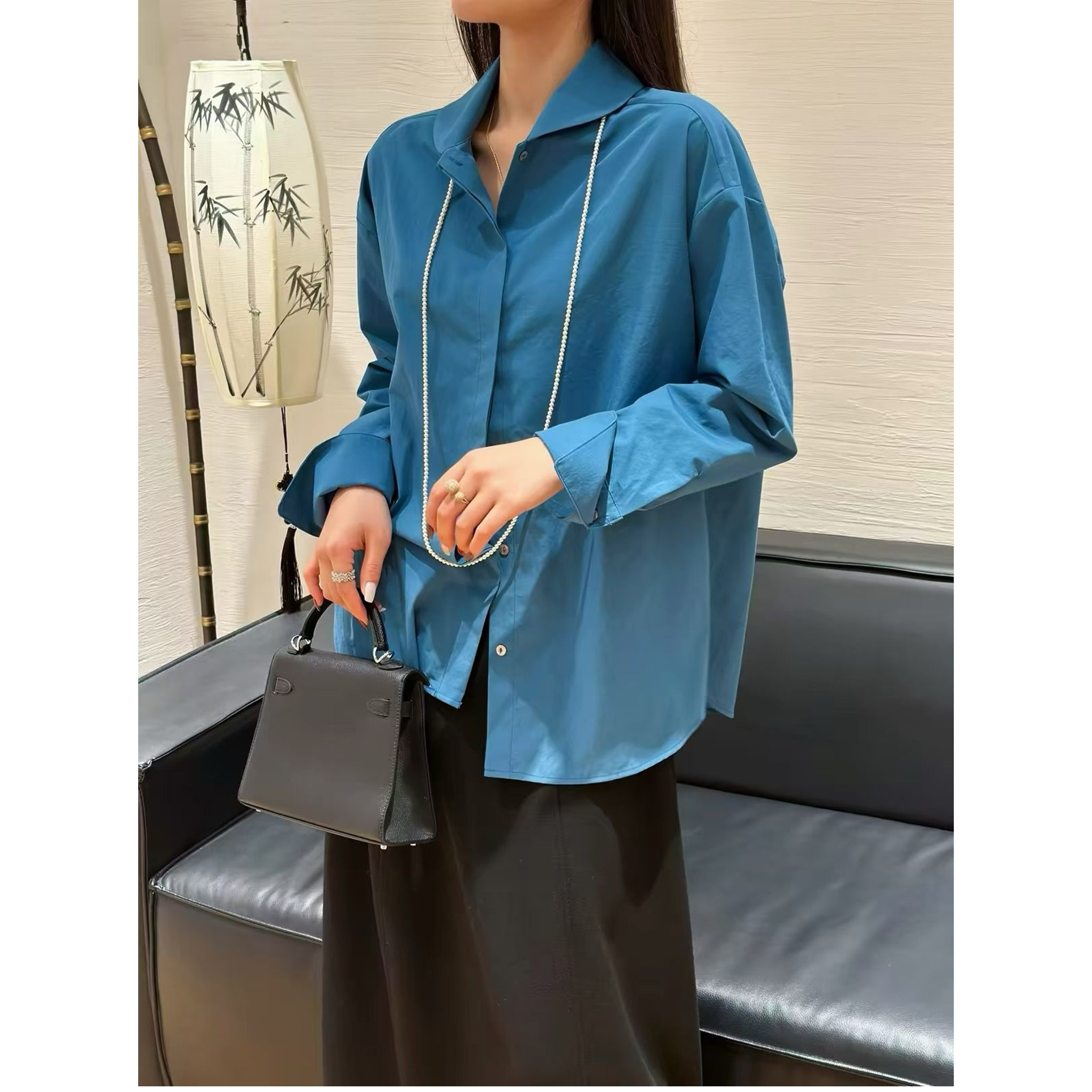 休闲百搭娃娃领长袖衬衫女欧洲站2026秋季新款欧货纯色显瘦衬衣潮