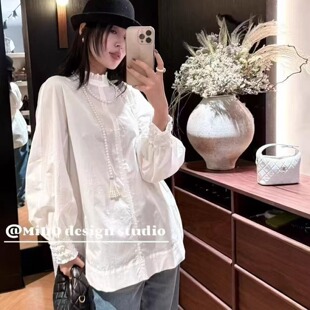 衬衫 欧货女潮宫廷风复古木耳边立领套头长袖 新款 欧洲站2025秋季