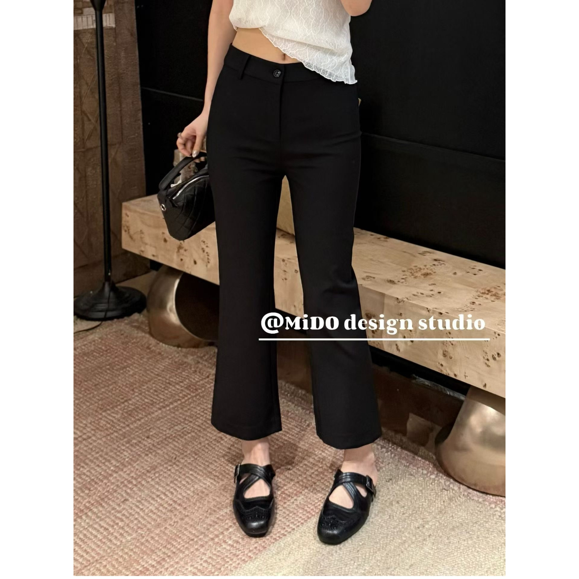 欧洲站2026夏季新款女潮高腰显瘦后开叉九分微喇叭裤西装裤休闲裤