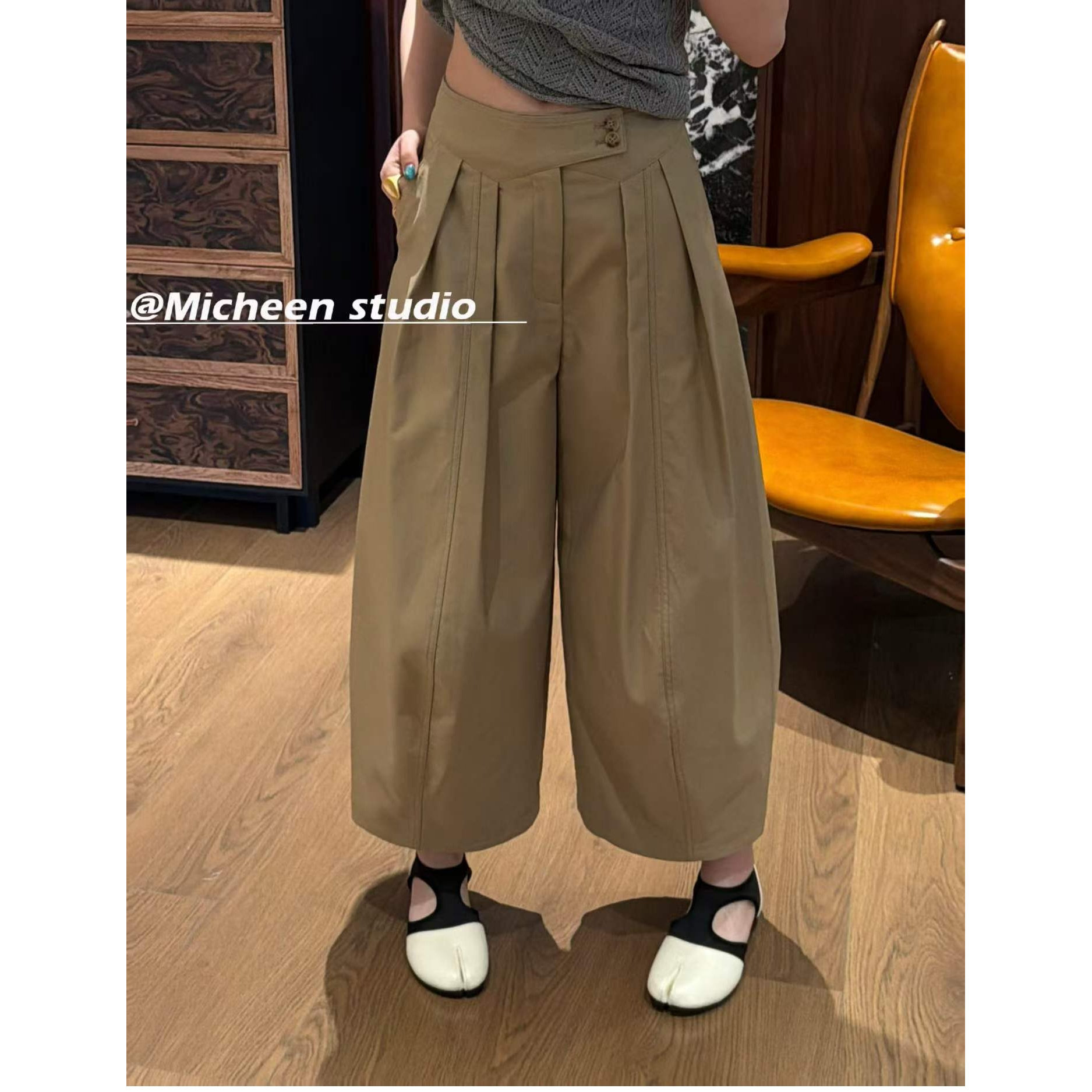 欧洲站2026春季新款女潮高腰显瘦宽松九分阔腿裤休闲工装裤弯刀裤