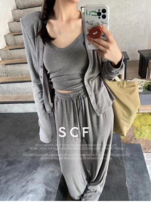 欧洲站2023秋季新款女韩版休闲卫衣开衫外套休闲裤三件套运动套装