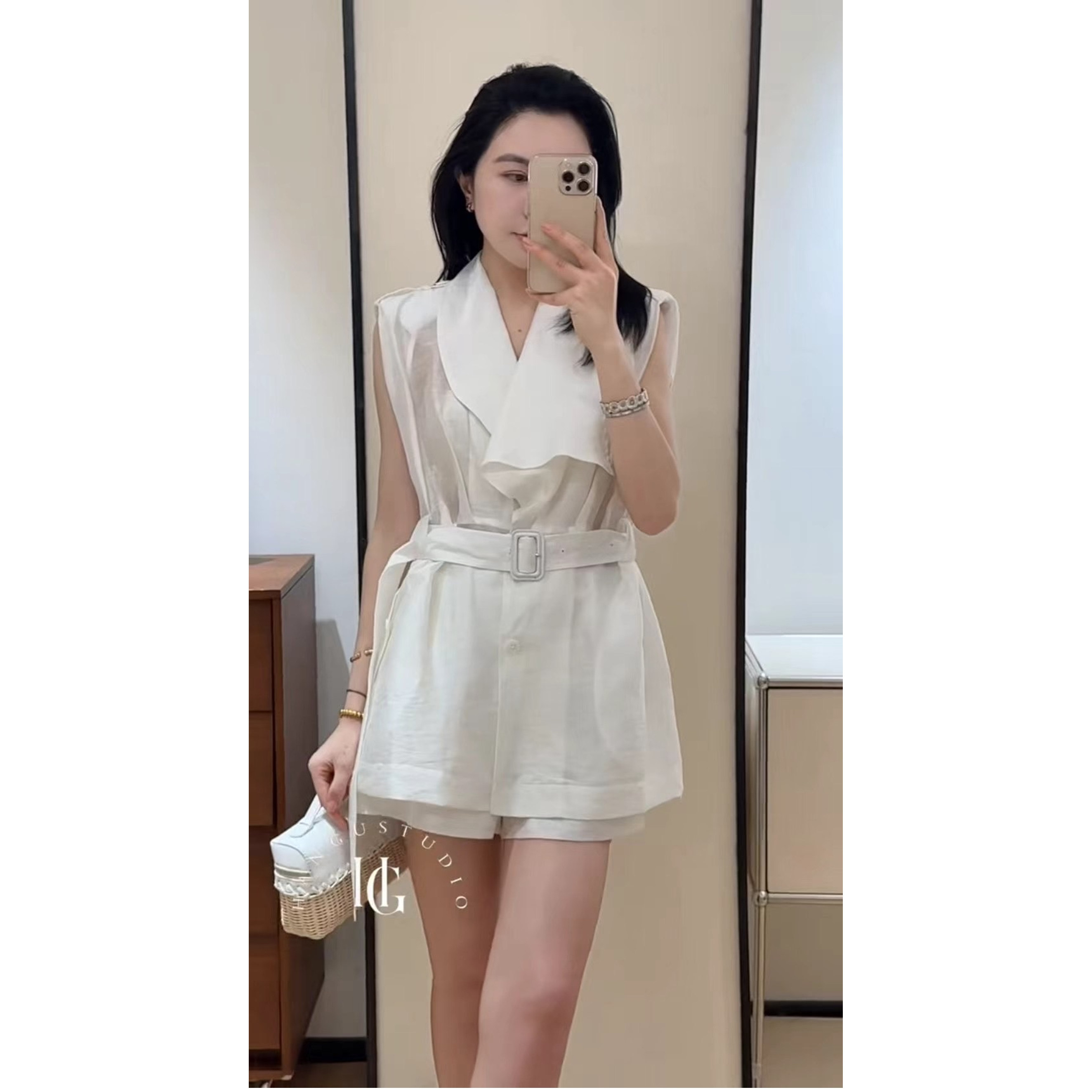 欧洲站2026夏季新款欧货女潮时尚翻领无袖外套开衫+短裤天丝套装