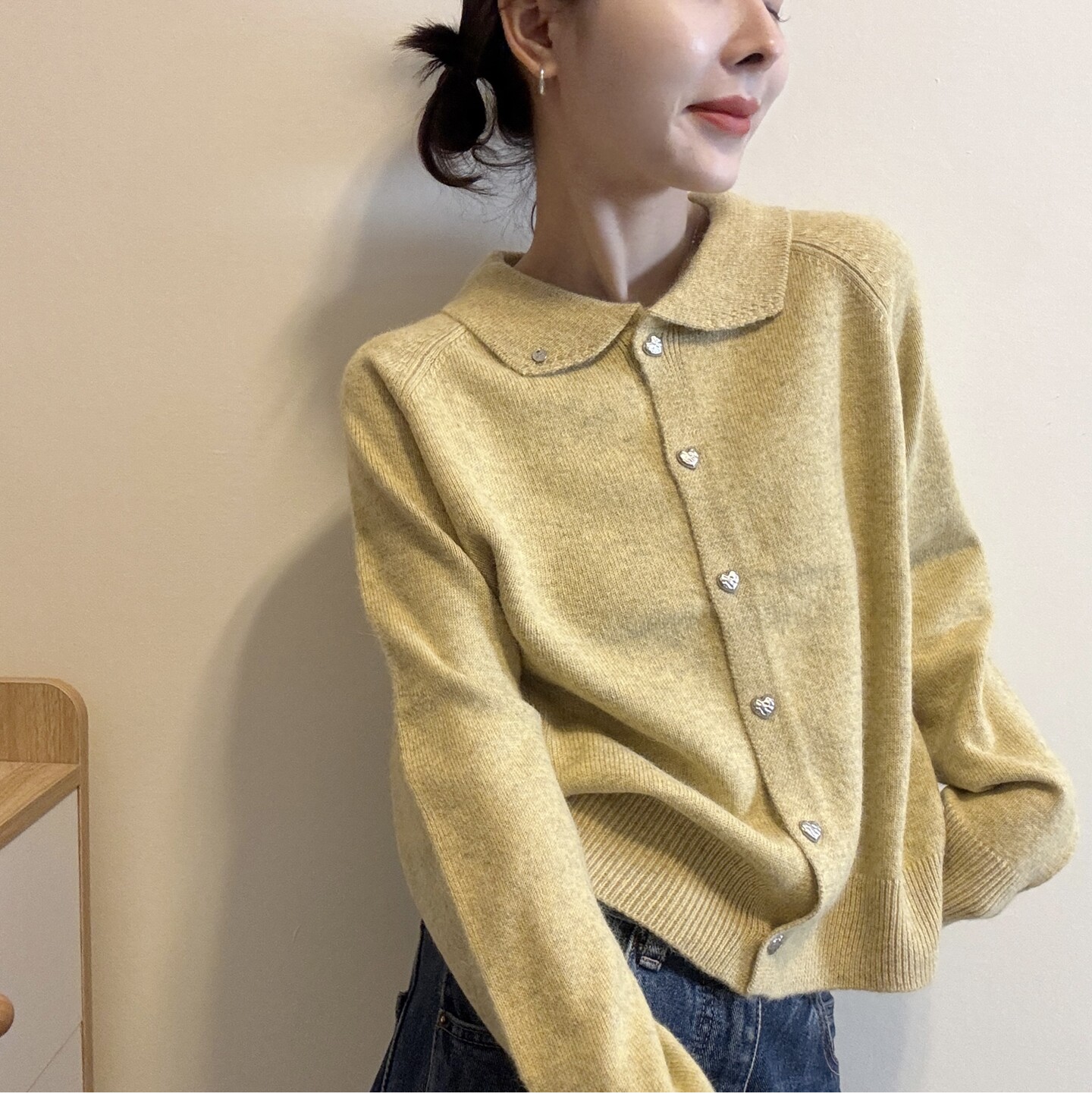 减龄爱心纽扣娃娃啦羊毛针织开衫女欧洲站2026秋季新款毛衣外套
