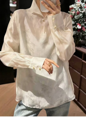 欧洲站2026早春新款欧货女时尚复古国风高领套头提花长袖衬衫上衣